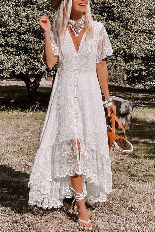 LP | Abito slim fit con scollo a V Abito midi in pizzo floreale