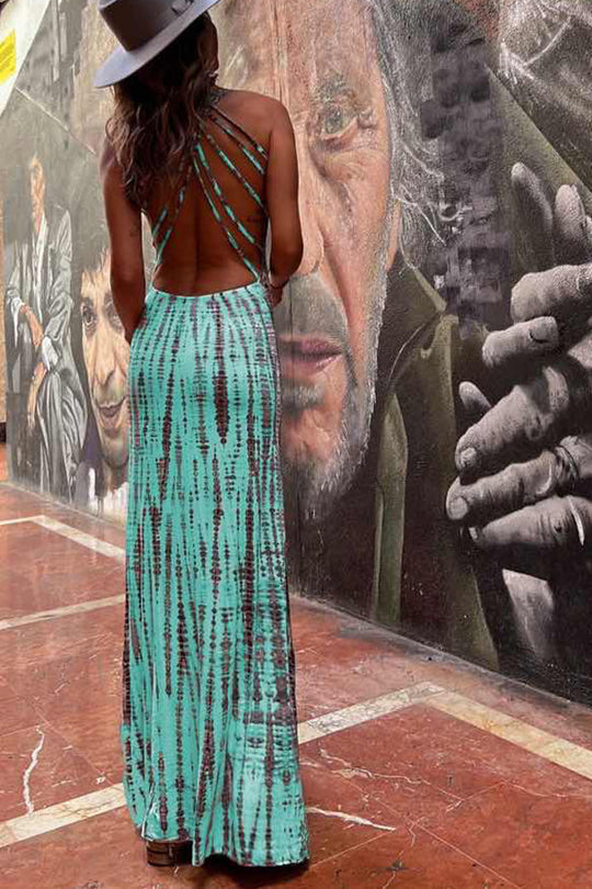 LP | Modern Day - Maxi abito elasticizzato con stampa tie-dye e allacciatura posteriore
