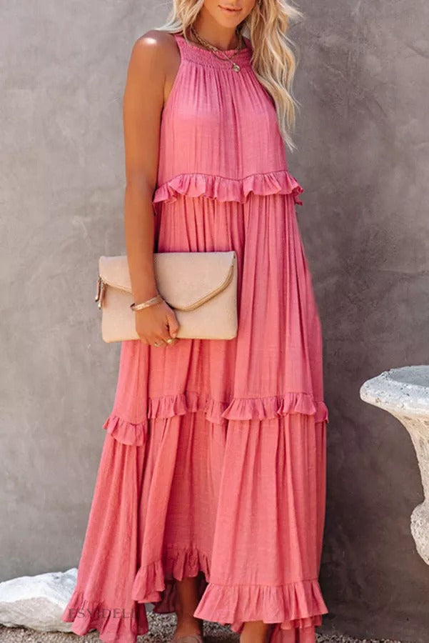 LP | Vittoria Abito maxi halter con arricciature e volants