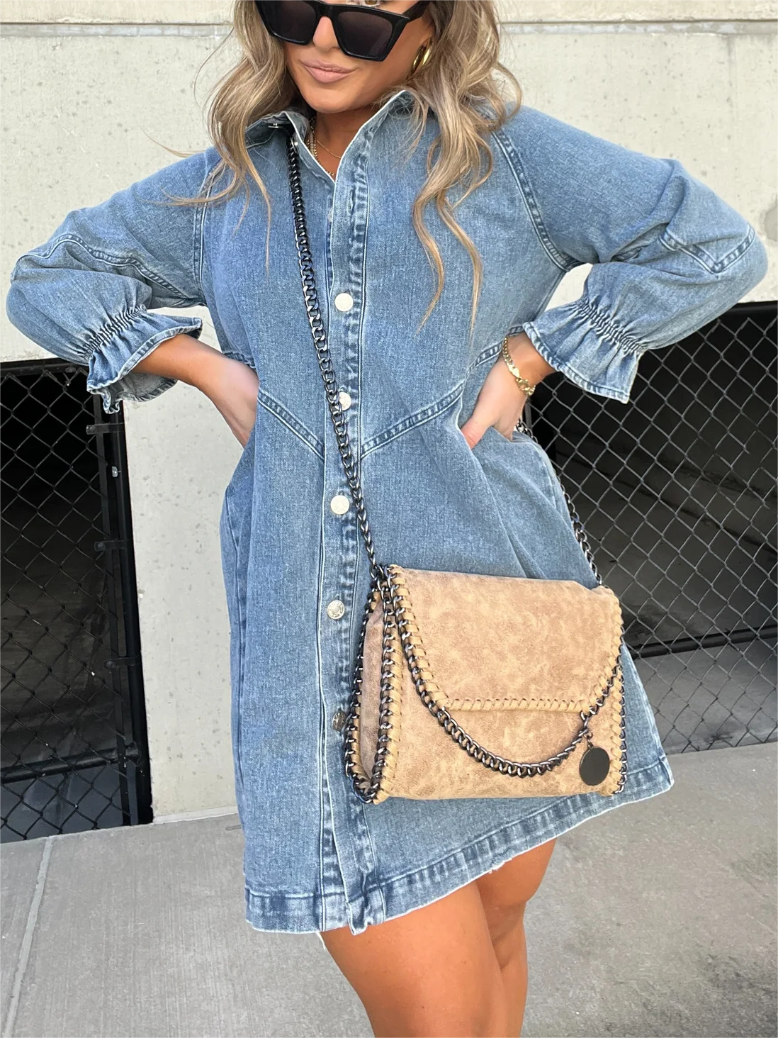 LP | Abito midi in denim con collo risvoltato chic
