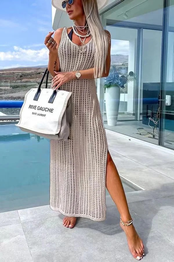 LP | Deserted Island - Vestito maxi con incrocio sul retro in maglia all'uncinetto