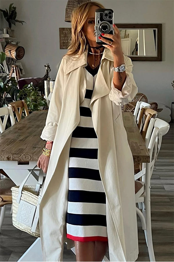 LP | Stripes Abito midi elegante con scollo a V e maniche lunghe