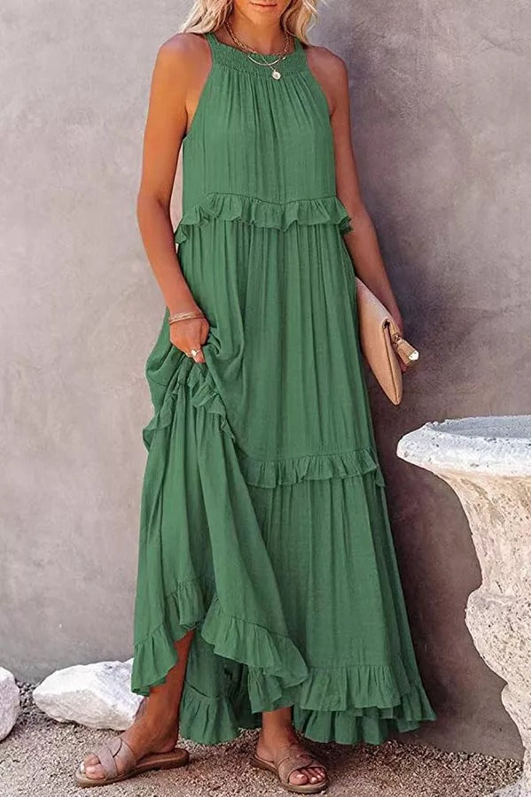 LP | Vittoria Abito maxi halter con arricciature e volants