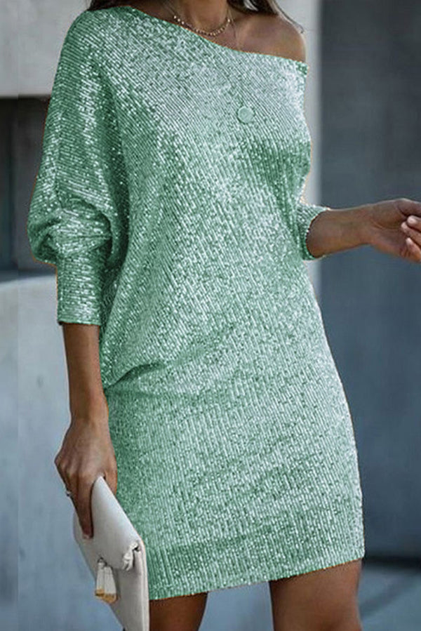 LP | Paillettes solide off-shoulder Mini abito allentato