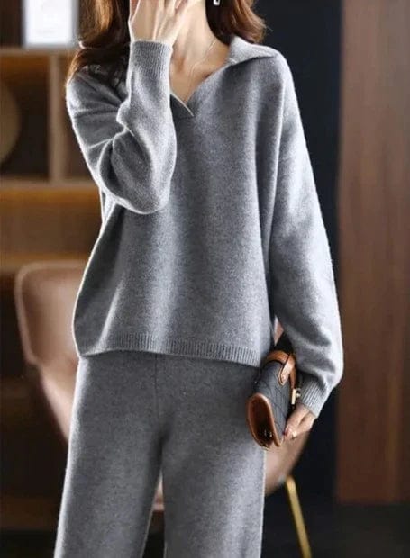 LP | Set di 2 pezzi da donna tuta da ginnastica oversize con colletto a polo e pantaloni