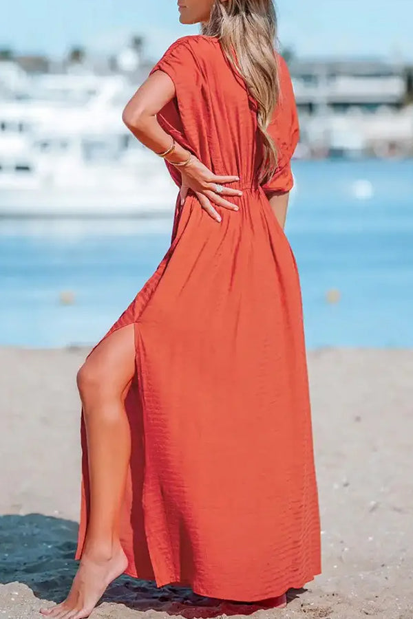 LP | Scollo overcut Orlo spaccato Maxi abito arricciato