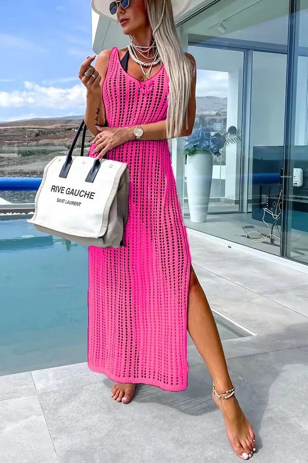 LP | Deserted Island - Vestito maxi con incrocio sul retro in maglia all'uncinetto