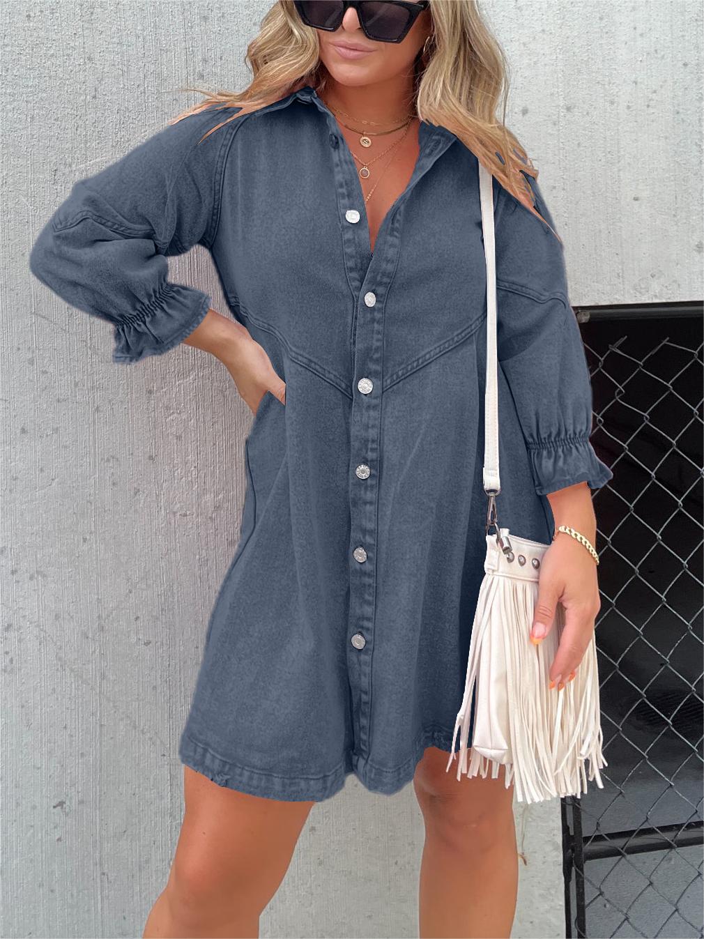LP | Abito midi in denim con collo risvoltato chic