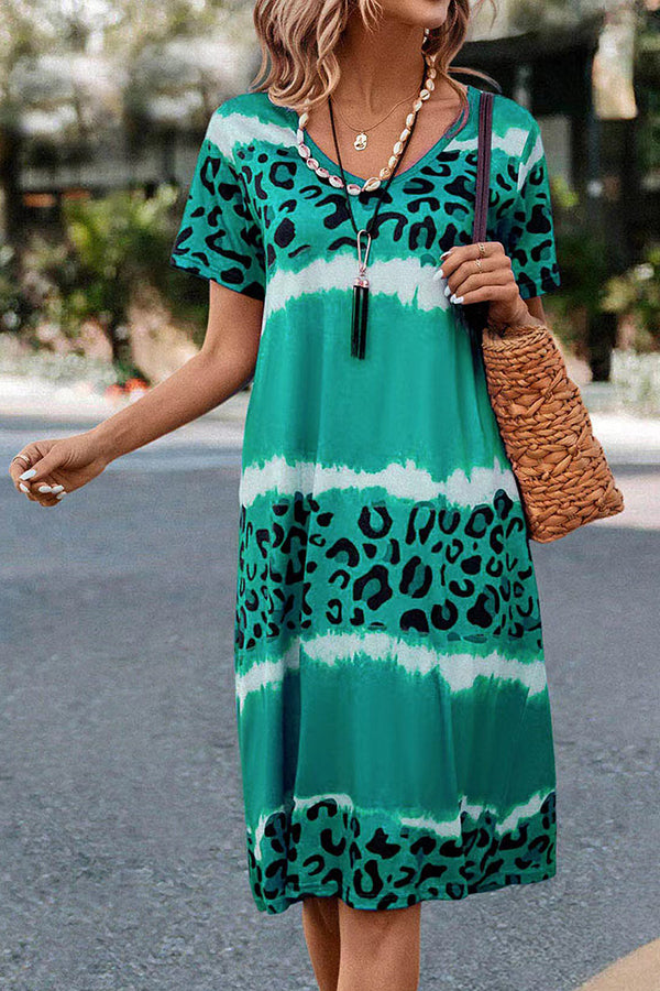 LP | Vestito midi casual con stampa leopardo sfumata