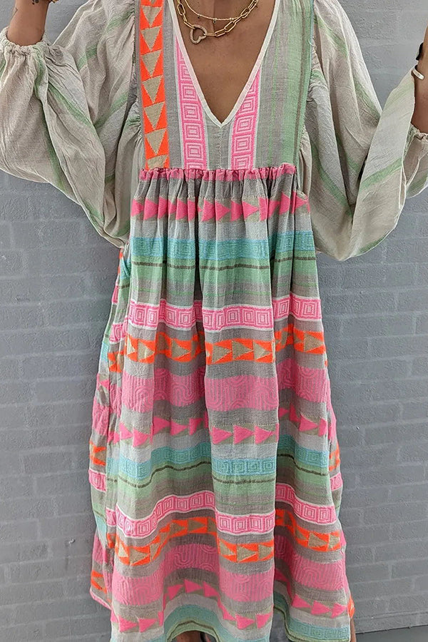 LP | Whisked Away - Vestito midi stampato a colori a blocchi geometrici
