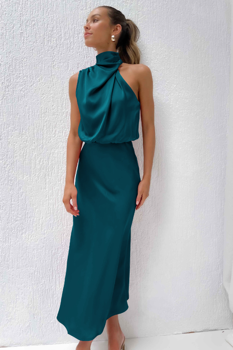 LP | Abito midi drappeggiato in raso