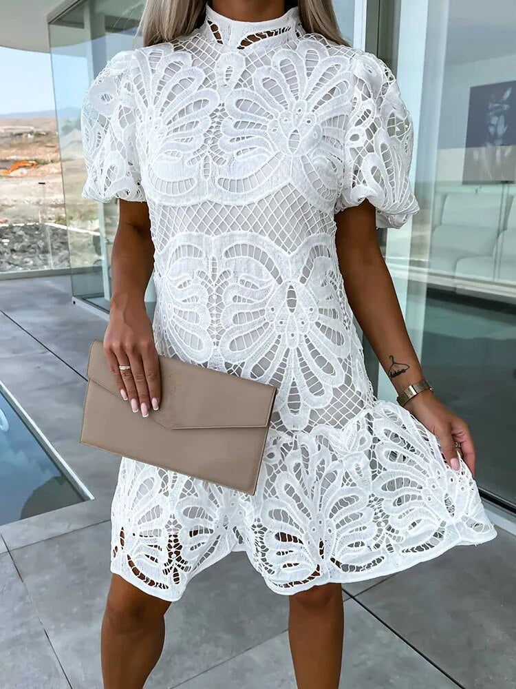 LP | abito midi elegante da donna con maniche a sbuffo