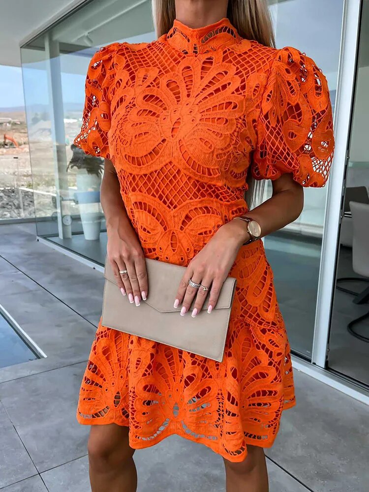 LP | abito midi elegante da donna con maniche a sbuffo