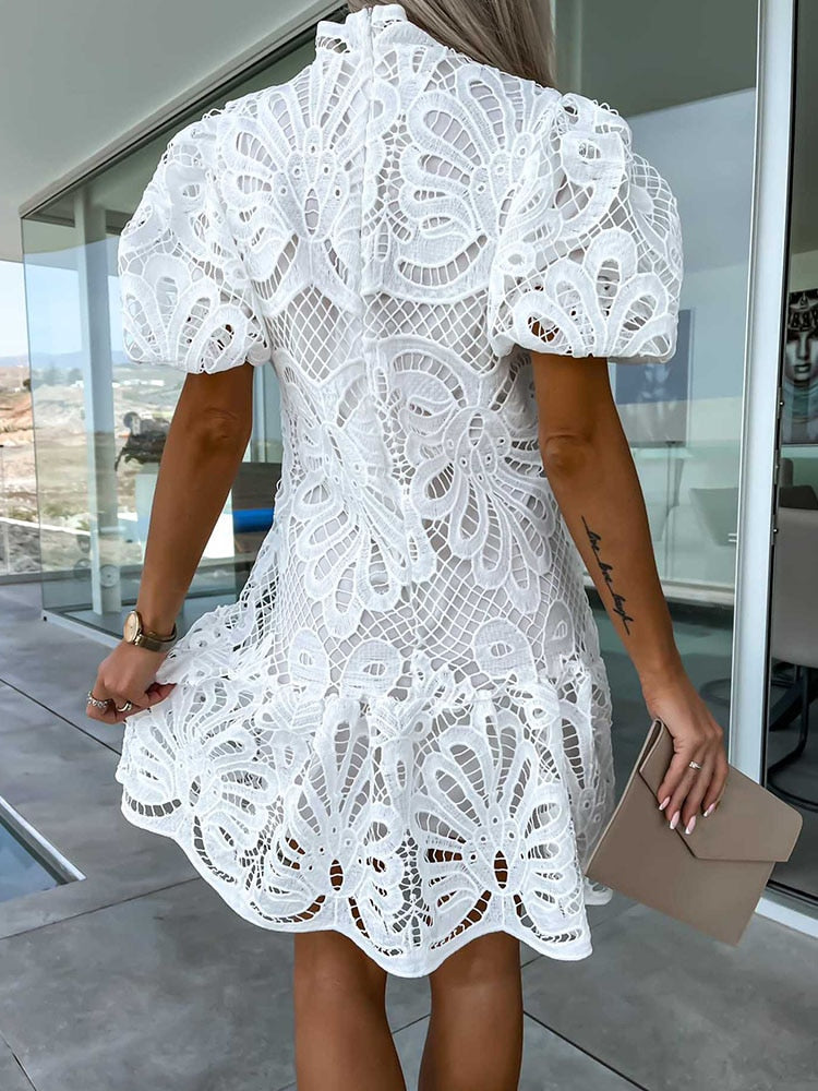 LP | abito midi elegante da donna con maniche a sbuffo