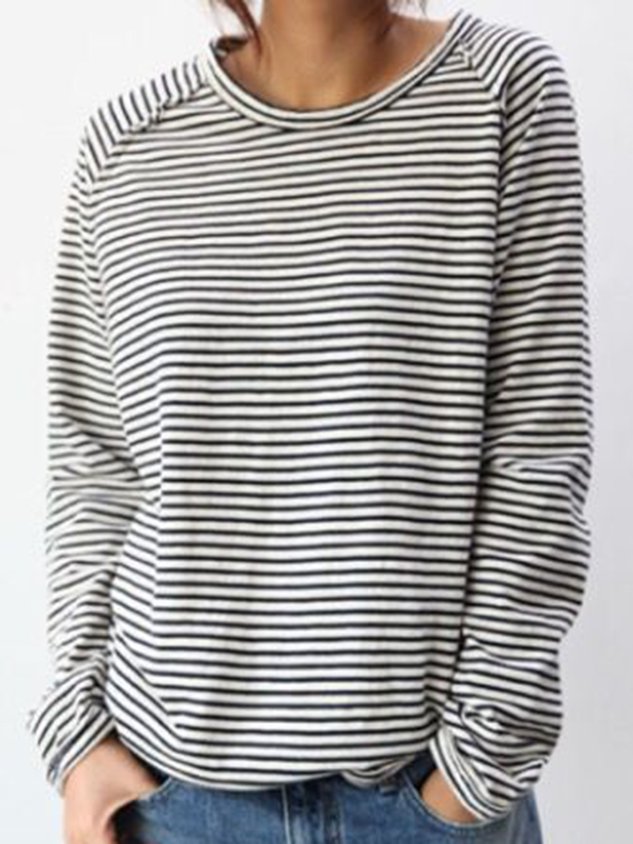 LP Top basic in cotone bianco e nero a maniche lunghe