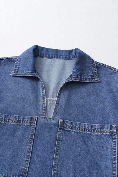 LP | Mini abito in denim a maniche corte con colletto e tasche applicate