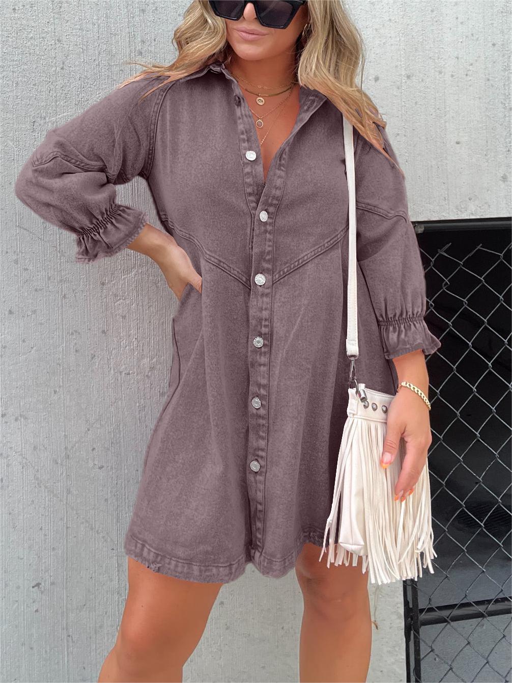 LP | Abito midi in denim con collo risvoltato chic