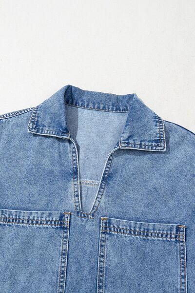 LP | Mini abito in denim a maniche corte con colletto e tasche applicate