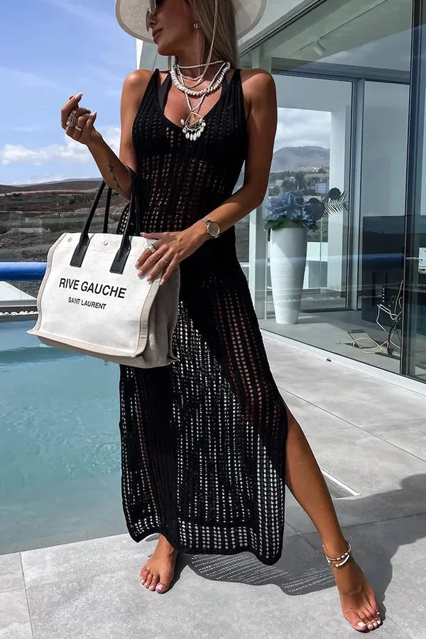 LP | Deserted Island - Vestito maxi con incrocio sul retro in maglia all'uncinetto