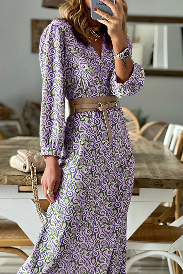 LP | Abito midi con scollo a V e stampa multipla