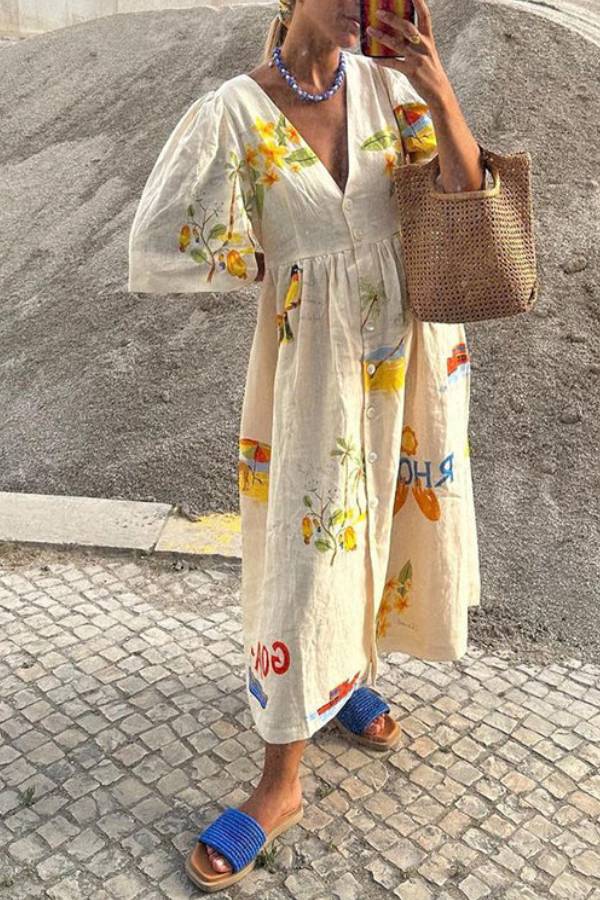 LP | Abito midi in lino stampato