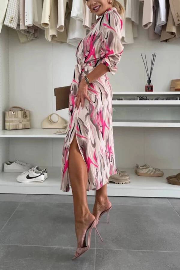 LP | Elegant Ease Vestito midi in raso stampato con vita