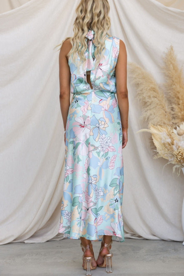 LP | Love In The Garden Maxi abito floreale con collo a farfalla e vita elasticizzata