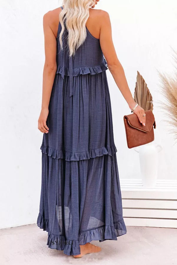 LP | Vittoria Abito maxi halter con arricciature e volants