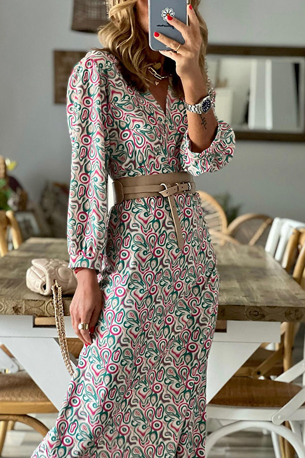 LP | Abito midi con scollo a V e stampa multipla
