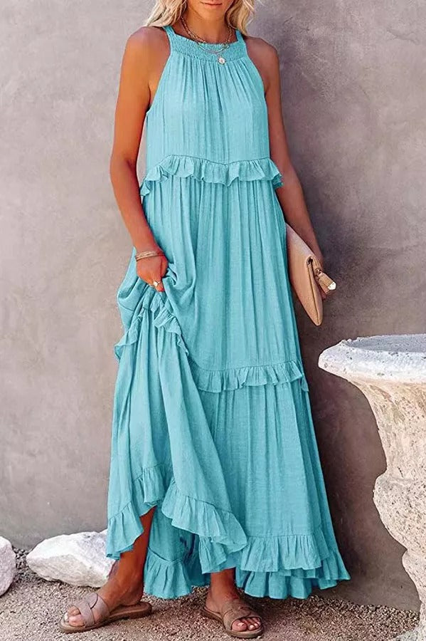 LP | Vittoria Abito maxi halter con arricciature e volants
