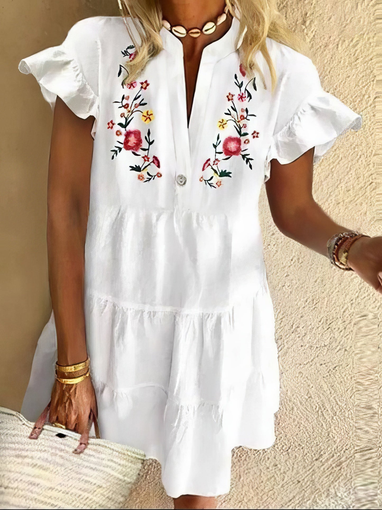 LP | Mini abito con frange e stampa floreale con scollo a V