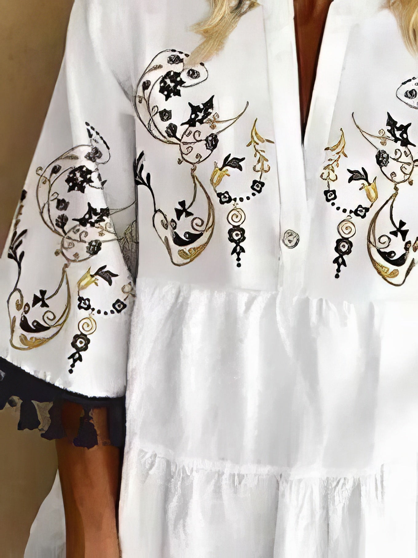 LP | Mini abito con frange e stampa floreale con scollo a V