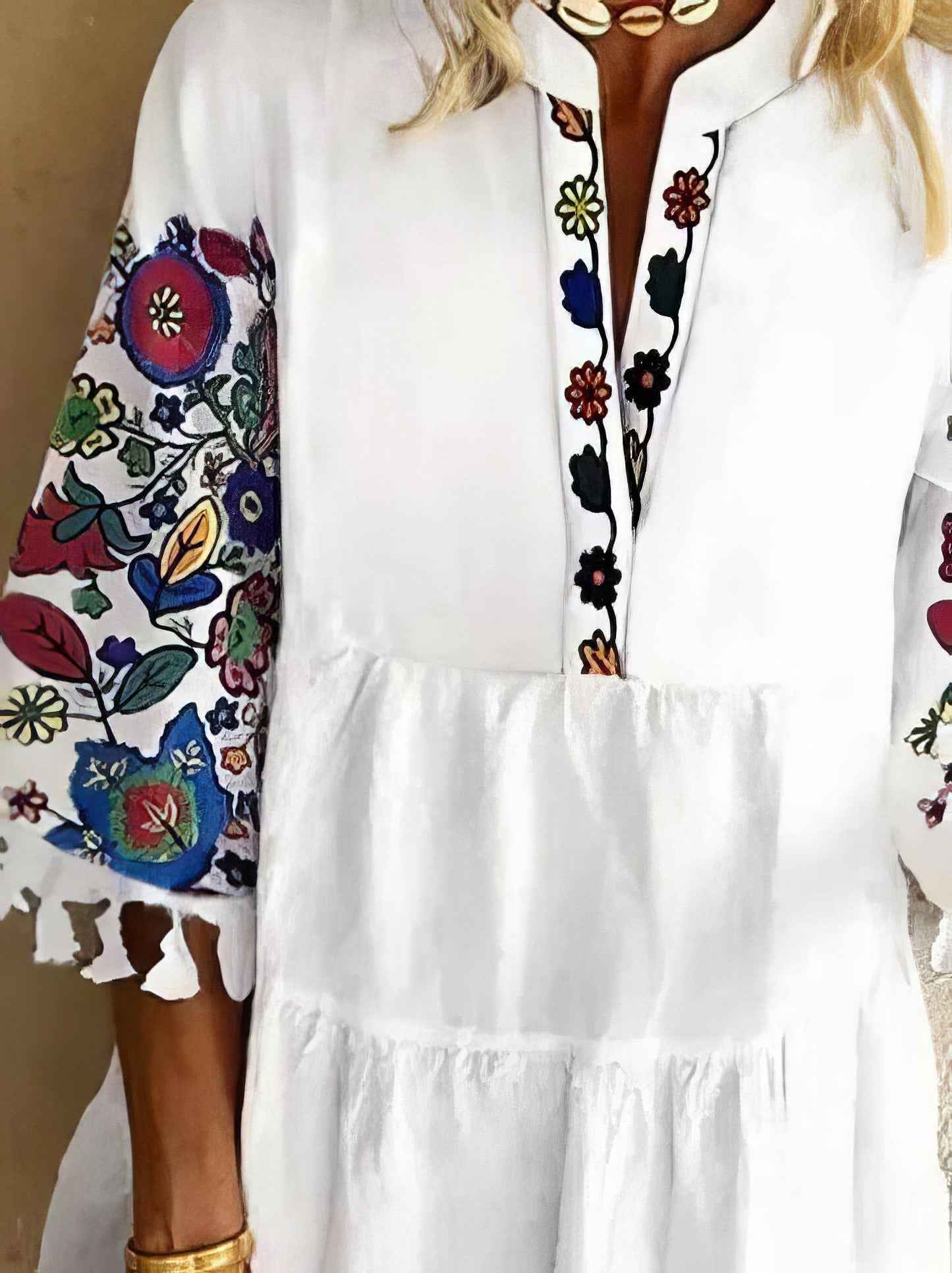 LP | Mini abito con frange e stampa floreale con scollo a V