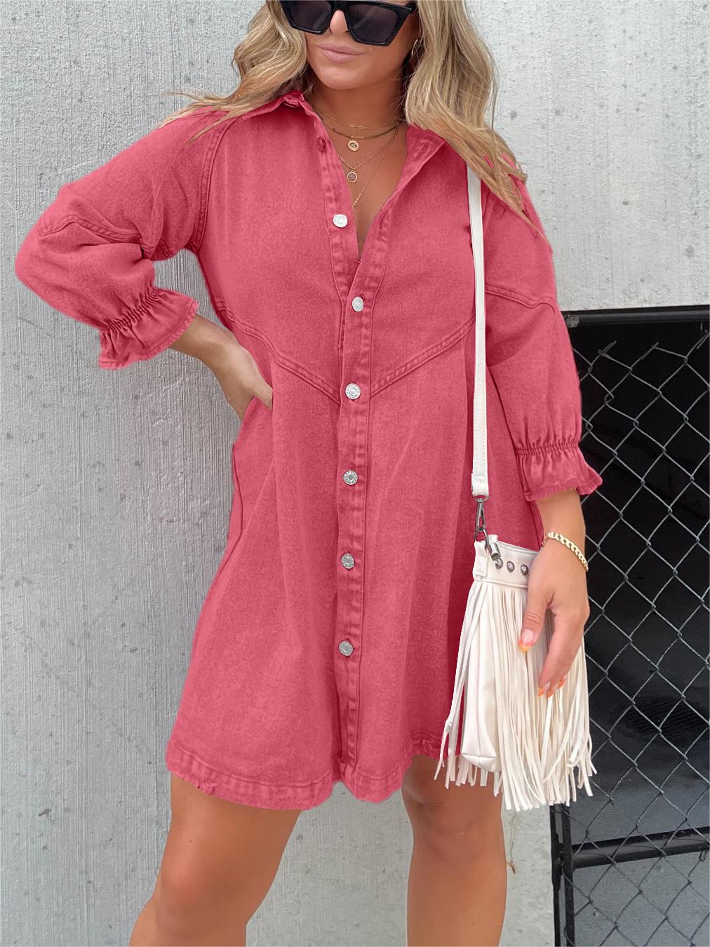 LP | Abito midi in denim con collo risvoltato chic