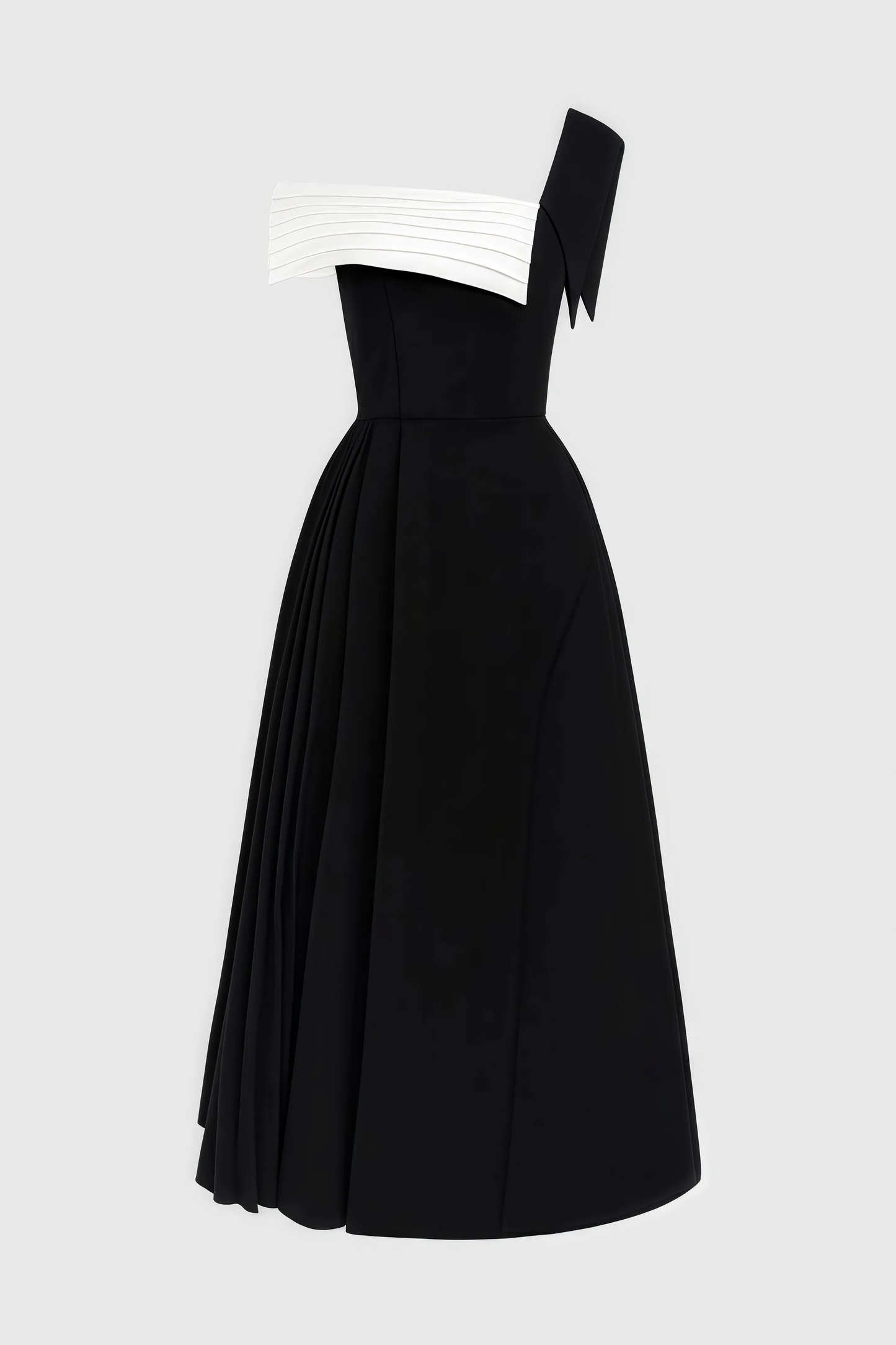 LP | Abito midi asimmetrico nero con inserto bianco