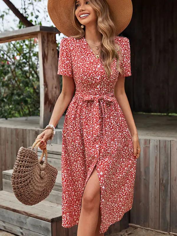 LP | Abito midi con motivo floreale e look a portafoglio