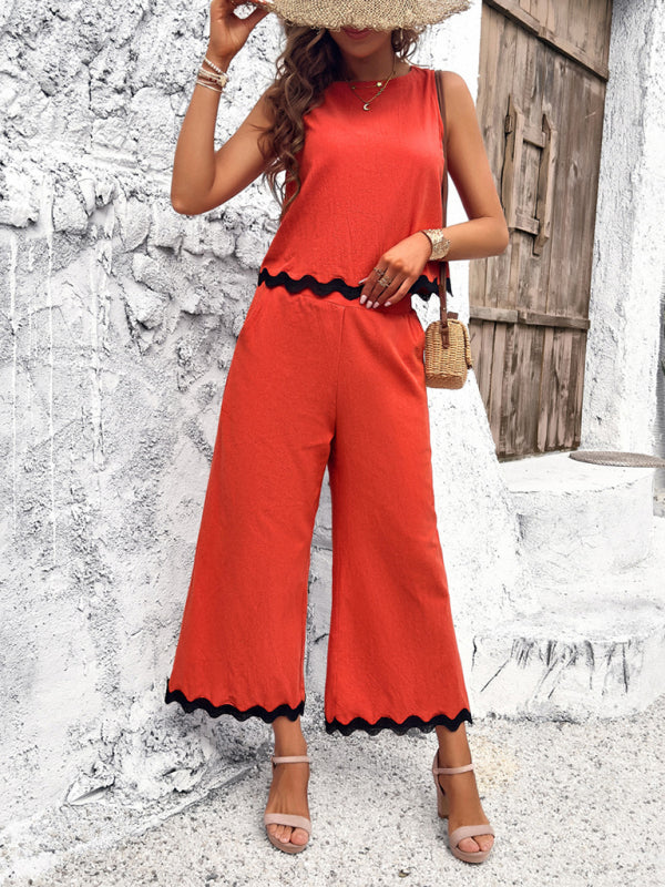 LP | Donna nuovo temperamento casual gilet pantaloni fettuccia abito