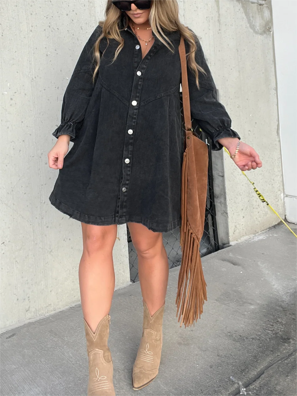 LP | Abito midi in denim con collo risvoltato chic