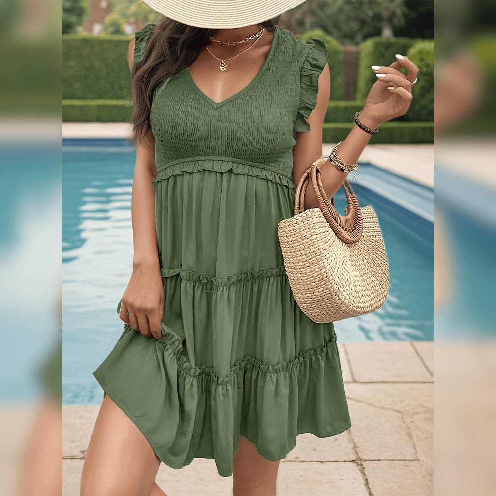 LP | Miniabito verde rilassato con drappeggi per le vacanze estive