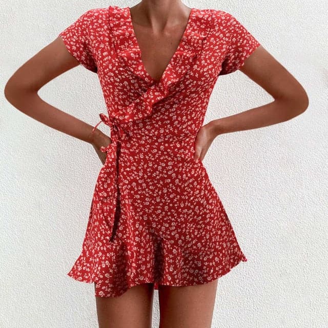 LP | Vestito da donna Boho floreale con volant corto Mini abito