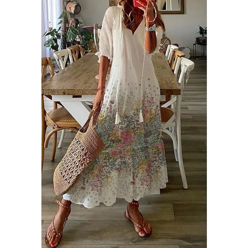 LP | Maxi abito elegante in cotone e lino 1 + 1 GRATIS