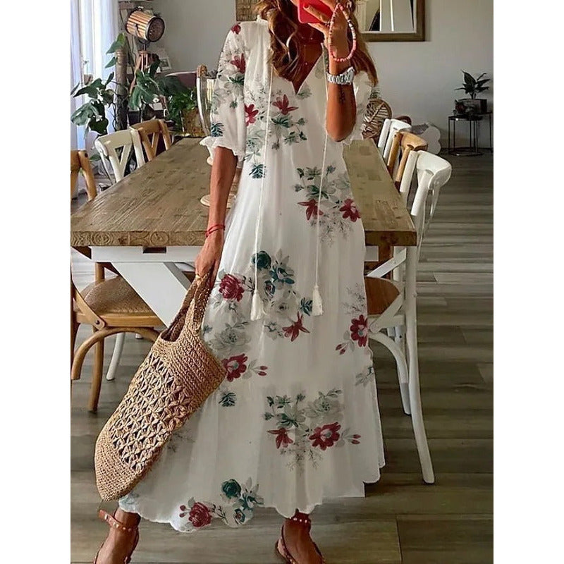 LP | Maxi abito elegante in cotone e lino 1 + 1 GRATIS