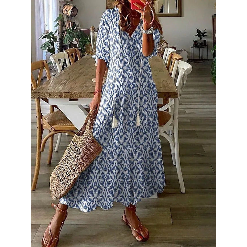 LP | Maxi abito elegante in cotone e lino 1 + 1 GRATIS