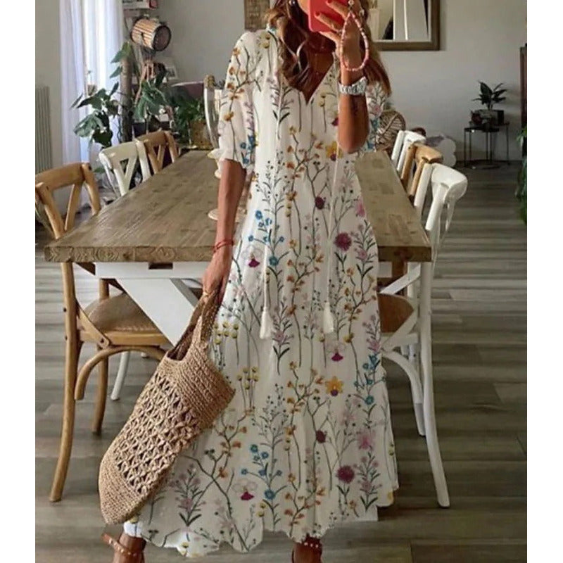 LP | Maxi abito elegante in cotone e lino 1 + 1 GRATIS
