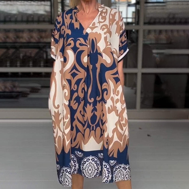 LP | Abito midi aderente con elegante motivo stampato