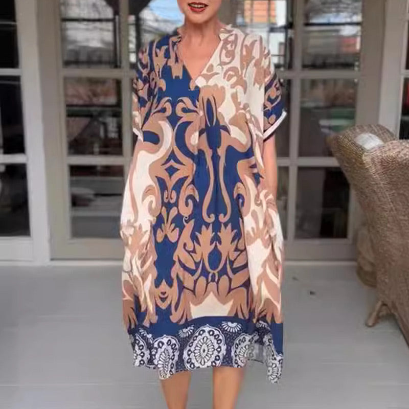 LP | Abito midi aderente con elegante motivo stampato