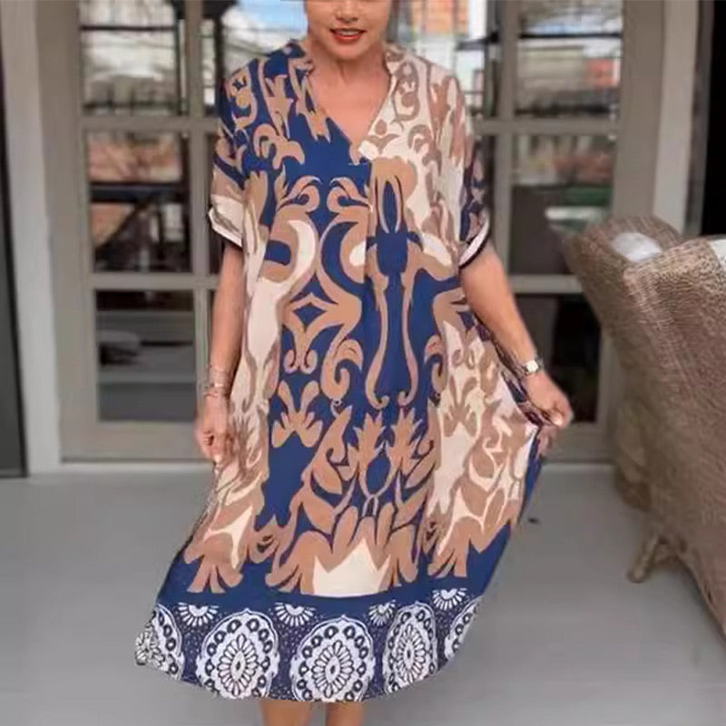 LP | Abito midi aderente con elegante motivo stampato