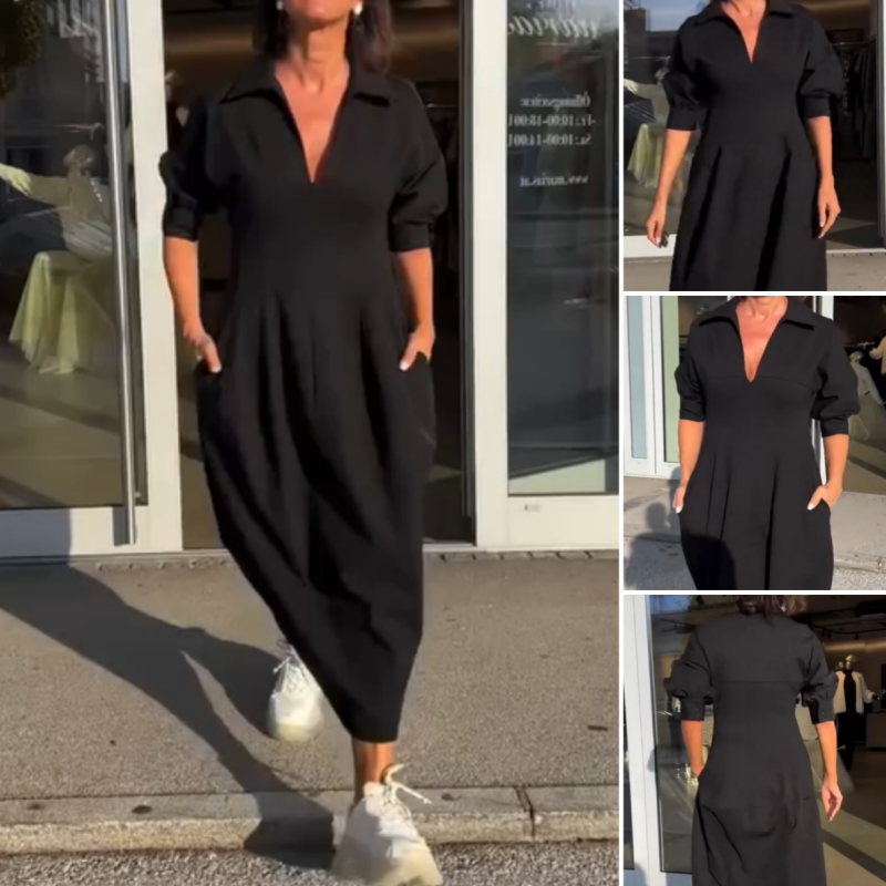 LP | Elegante abito midi con risvolto e scollatura a V