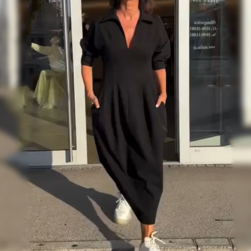 LP | Elegante abito midi con risvolto e scollatura a V