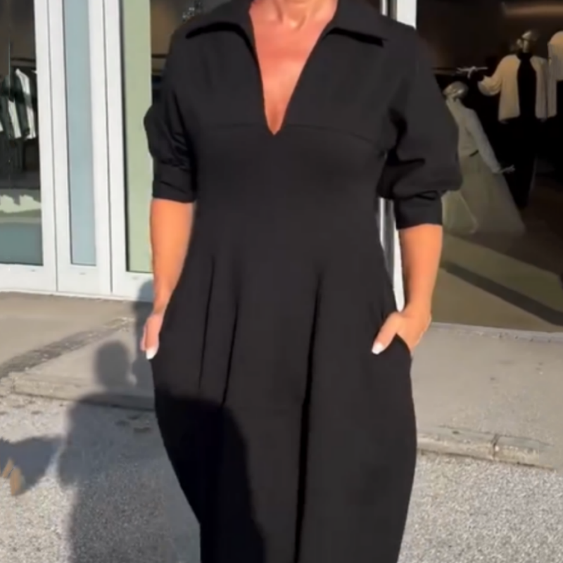 LP | Elegante abito midi con risvolto e scollatura a V